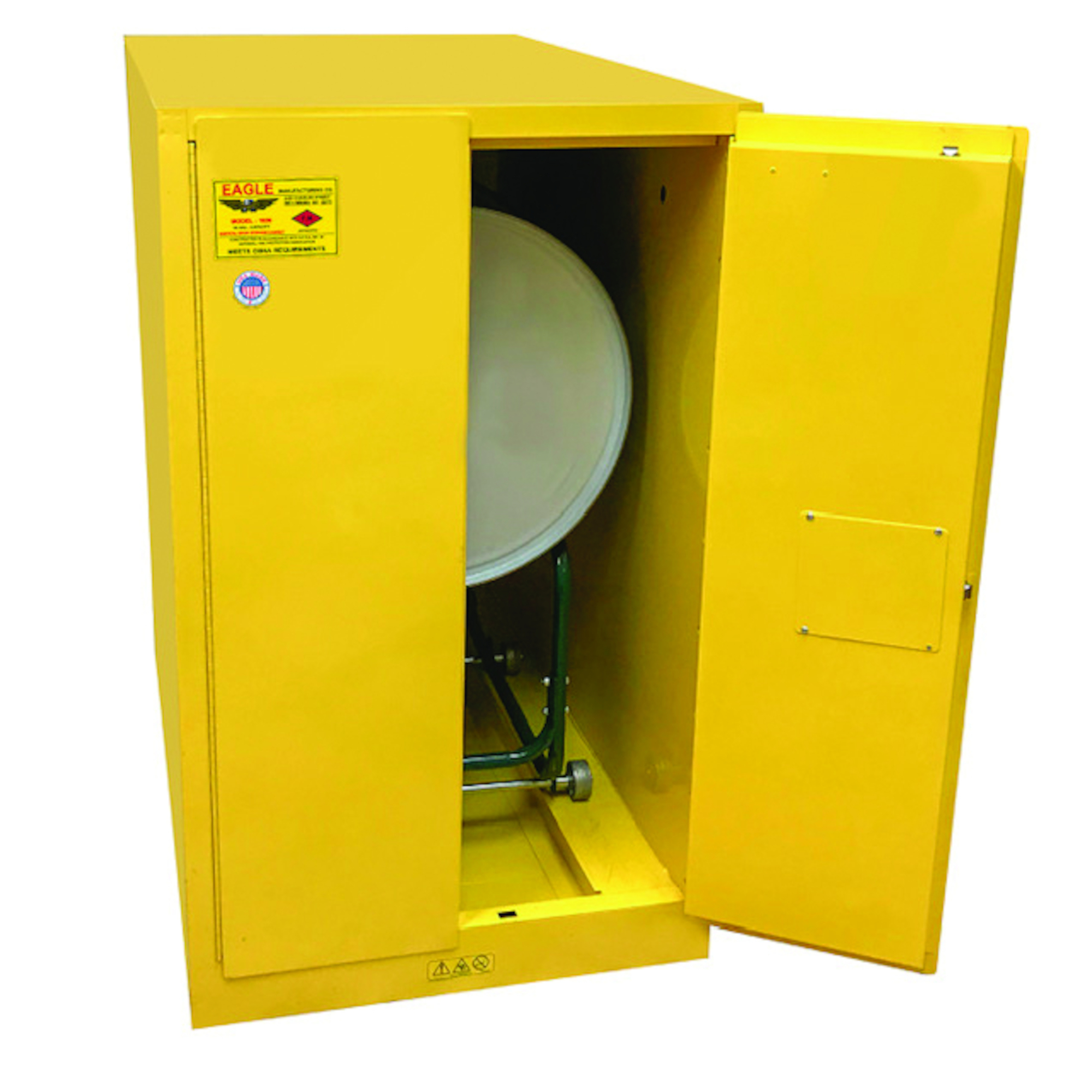 Eagle Horizontal Drum Storage Safety Cabinet — 55-Gallon Capacity, 2 Door, Manual Close, Yellow, Model# 1928X
